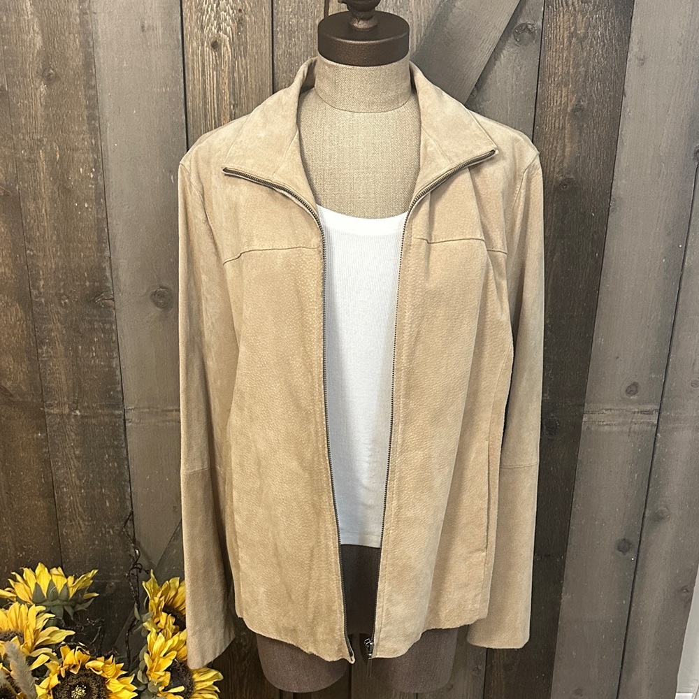 Boston Harbour Tan Genuine Leather Suede Leather Zip up Jacket Women’s XL
